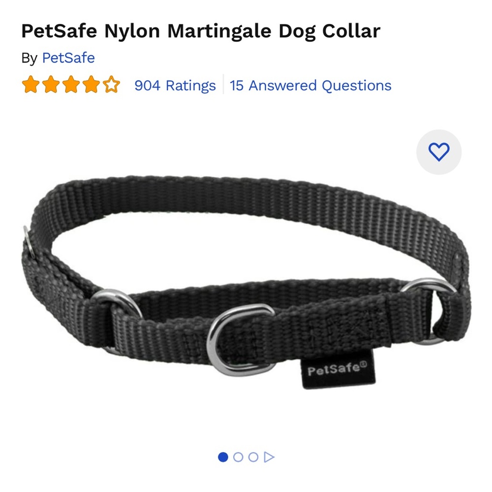 Martingale Dog Collar. Black. 5-8 inch neck. 3/8 inch wide. NWT!